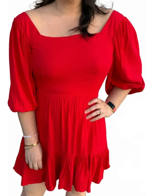 Square Neck Puff Sleeve Dress