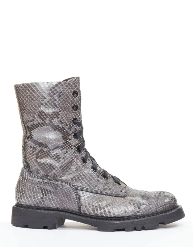 Python Print Scaled Leather Combat Boots
