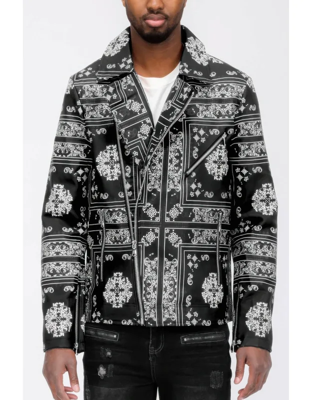 Bandana Print Vegan Leather Jacket