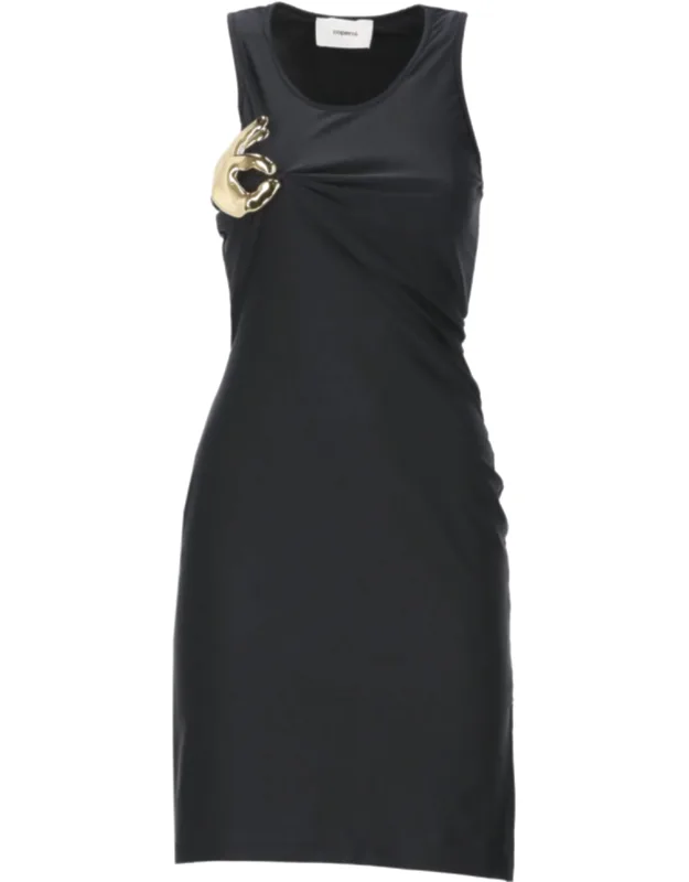 Fitted Mini Dress With Gold Metallic Hand Pin