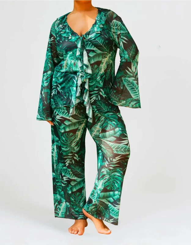 Palm Print Wide Leg Resort Trousers