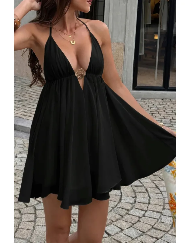 Metal Buckle Camisole A-line Mini Dress