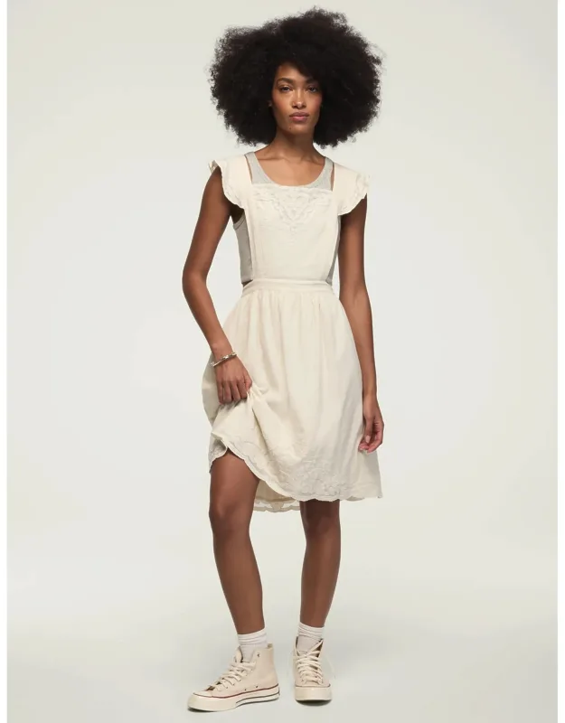 Embroidered Mesh Apron Mini Dress