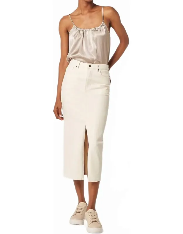 Split Seam Denim Midi Skirt