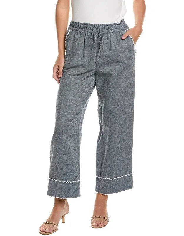 Pull-on Cropped Linen-blend Pants