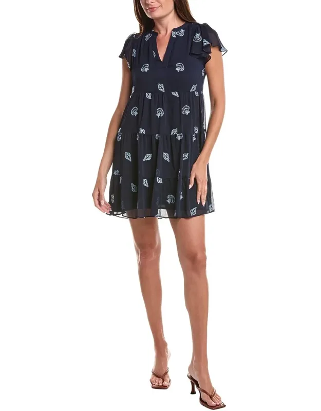 Embroidered V-neck Mini Dress