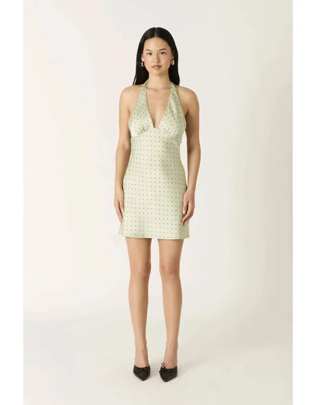 Matcha Polka Dot Halter Mini Dress