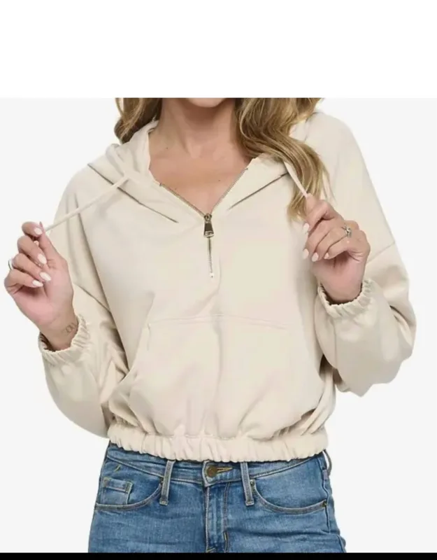 Cropped Long Sleeve Hoodie With Zipper