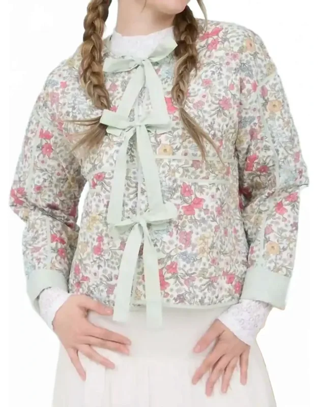Floral Front Tie Quilted Jacket