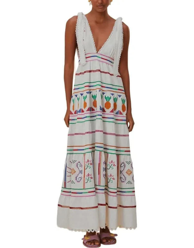 Linen-blend Embroidered Maxi Dress
