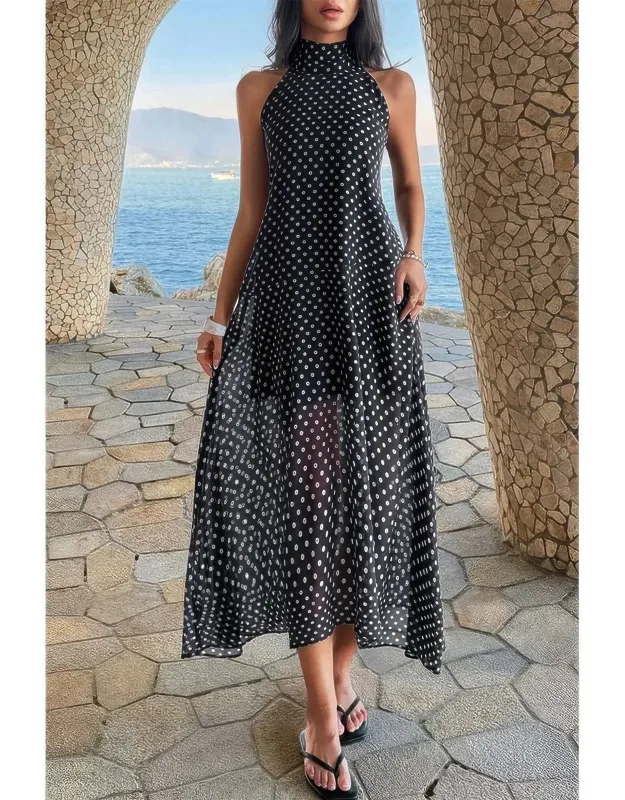 Halter Polka Dot Back Knot Tulle Dress