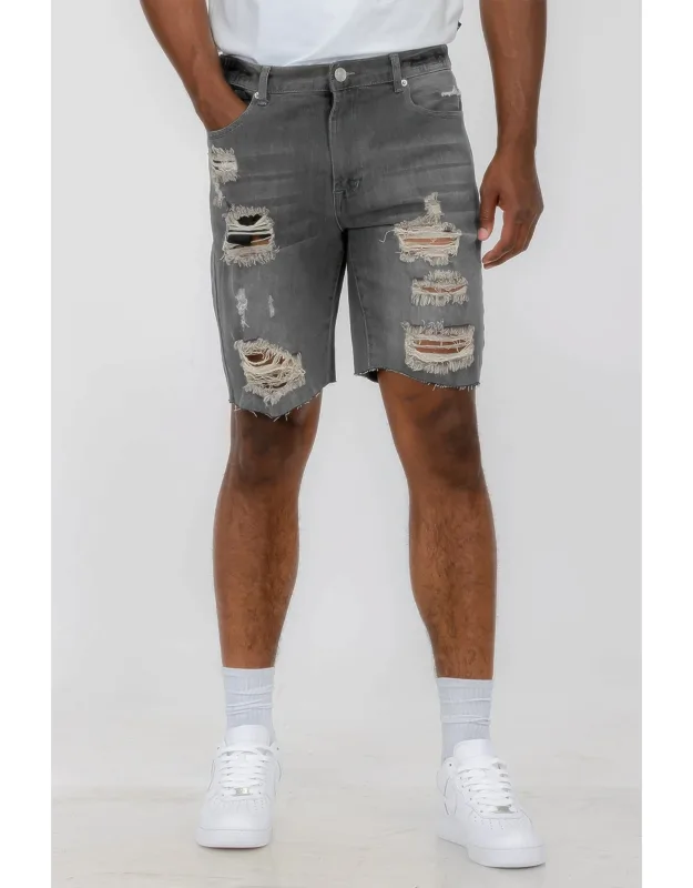 Distressed Stretch Denim Shorts