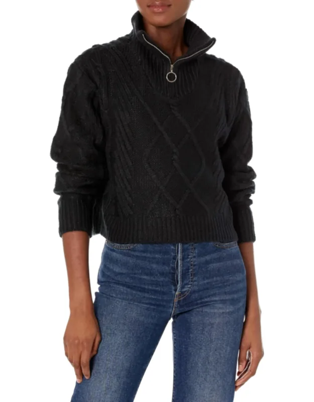 Mixed-stitch Zip-neck Sweater