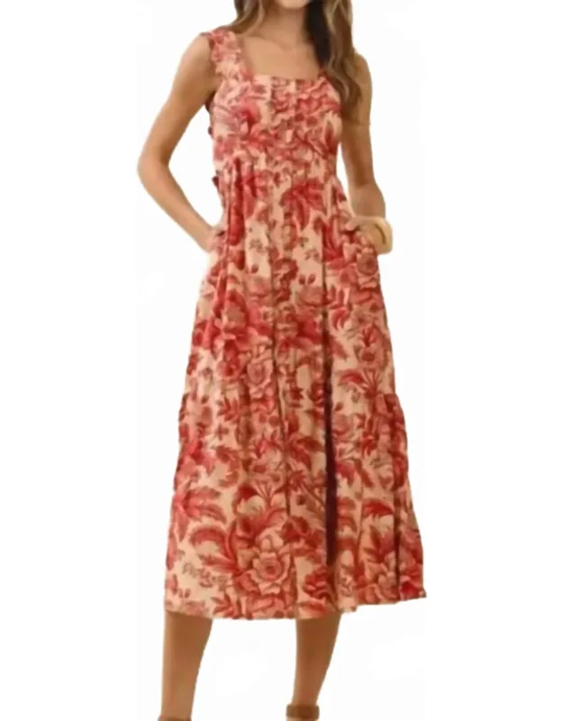 Floral Print Button Front Midi Dress