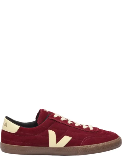 Suede Sneakers With Cream Accents And Translucent Sole