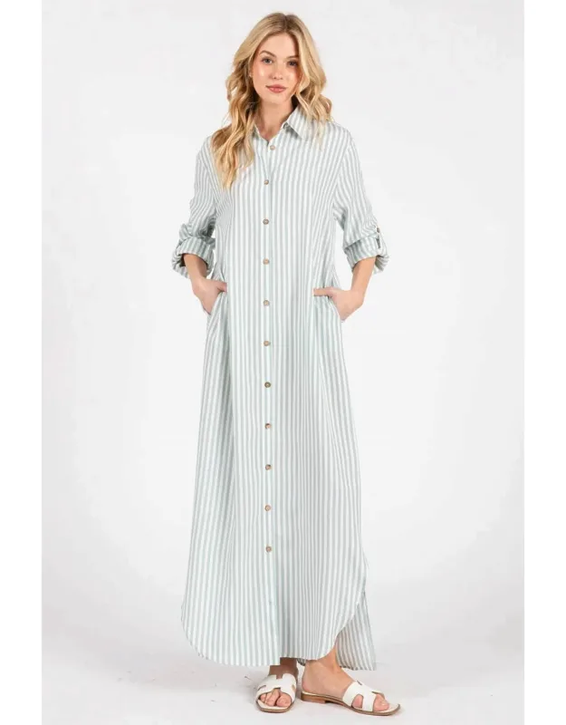 Seaside Striped Button Down Maxi Dress