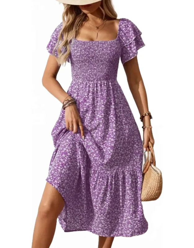 Floral Square Neck Smocked Maxi Summer Dress
