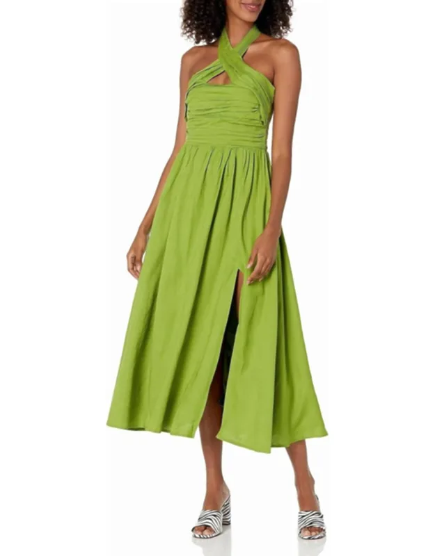 Zaria Midi Dress With Halter Neckline And Side Slit