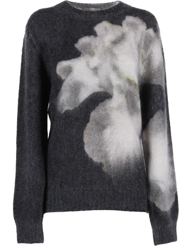 Abstract Floral Pattern Knit Sweater