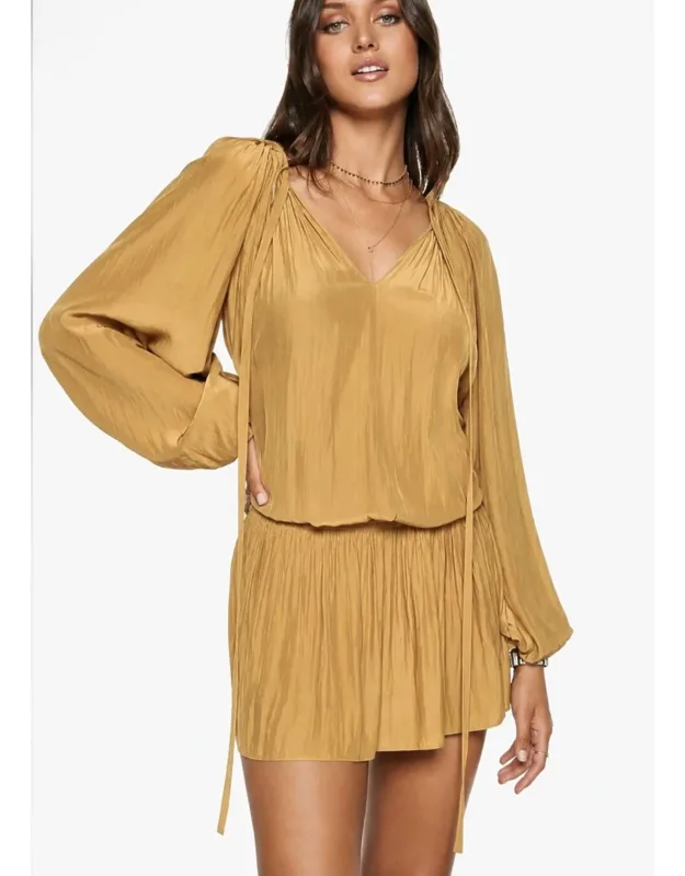 Silk Blend Long Sleeve Mini Dress