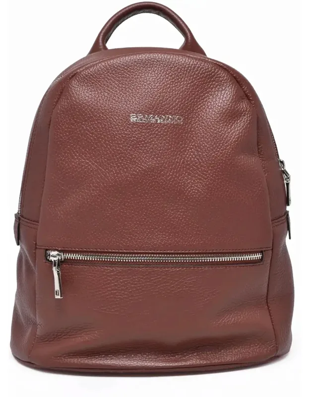 Leather Backpack With Rounded Silhouette And Zip Closure