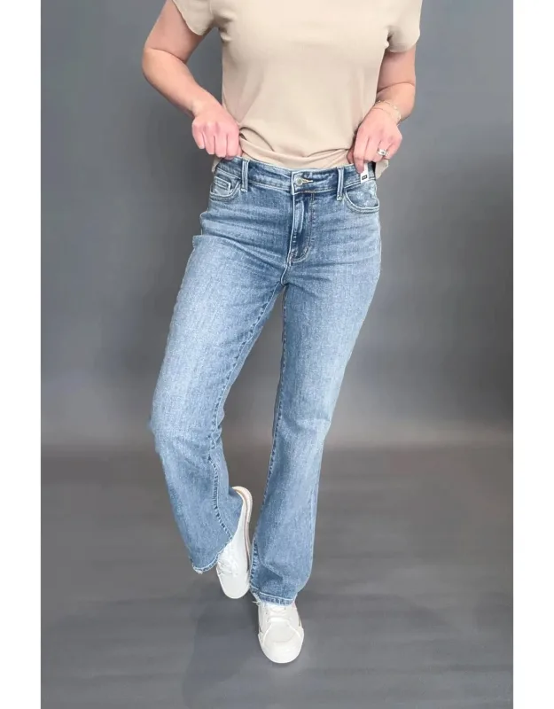 Mid Rise Vintage Wash Boot Cut Jeans