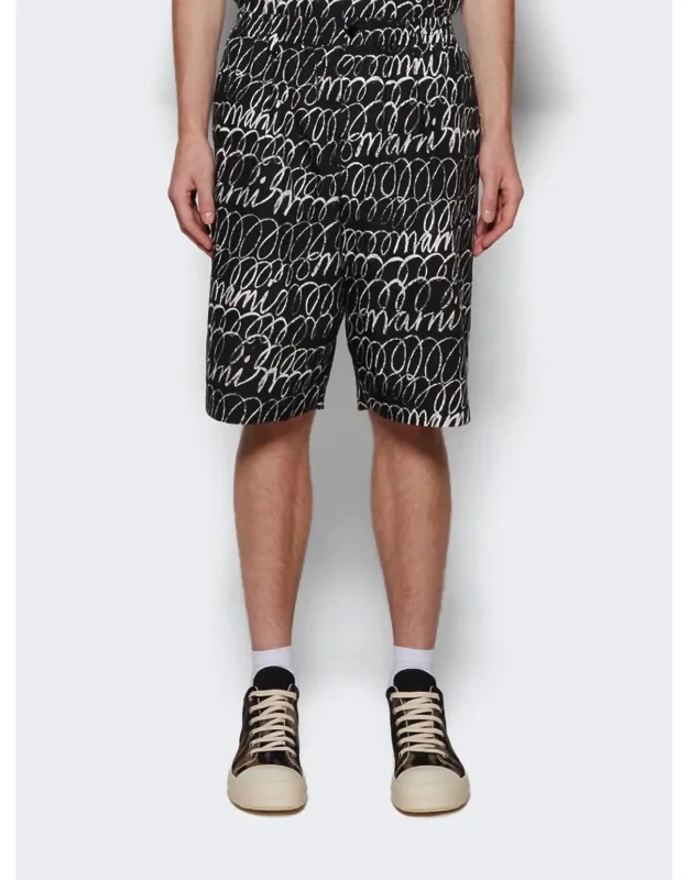 Scribbled Popeline Drawstring Shorts