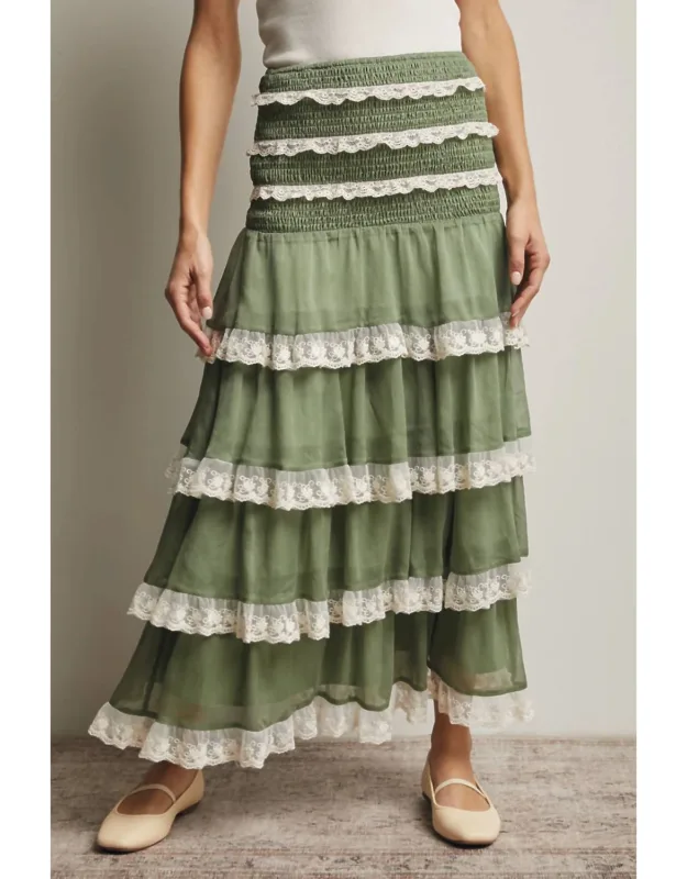 Smocked Lace Trim Two-way Midi Dress
