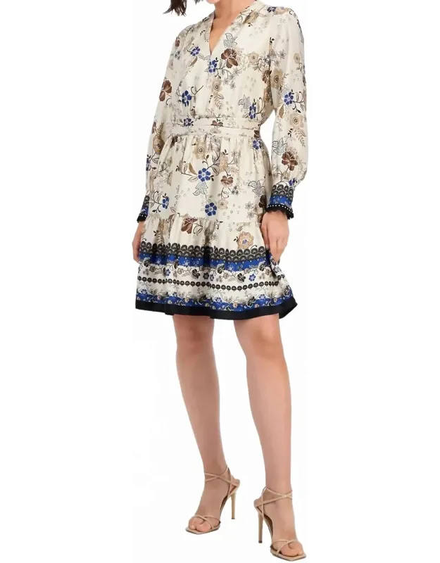 Printed Long-sleeve Fit & Flare Dress