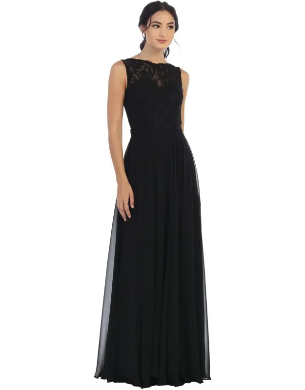 Long Sleeveless Lace Chiffon Dress