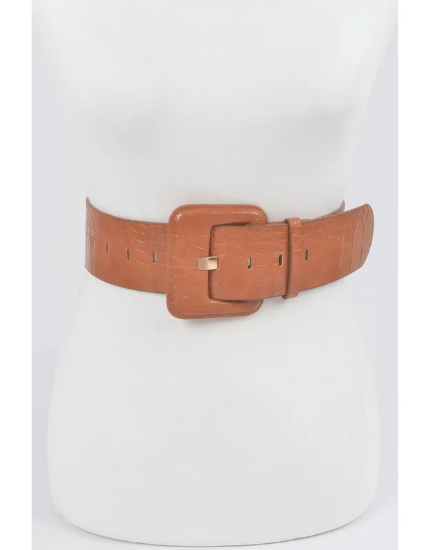Faux Croc Leather Waist Belt - Slim Design, Textured Finish