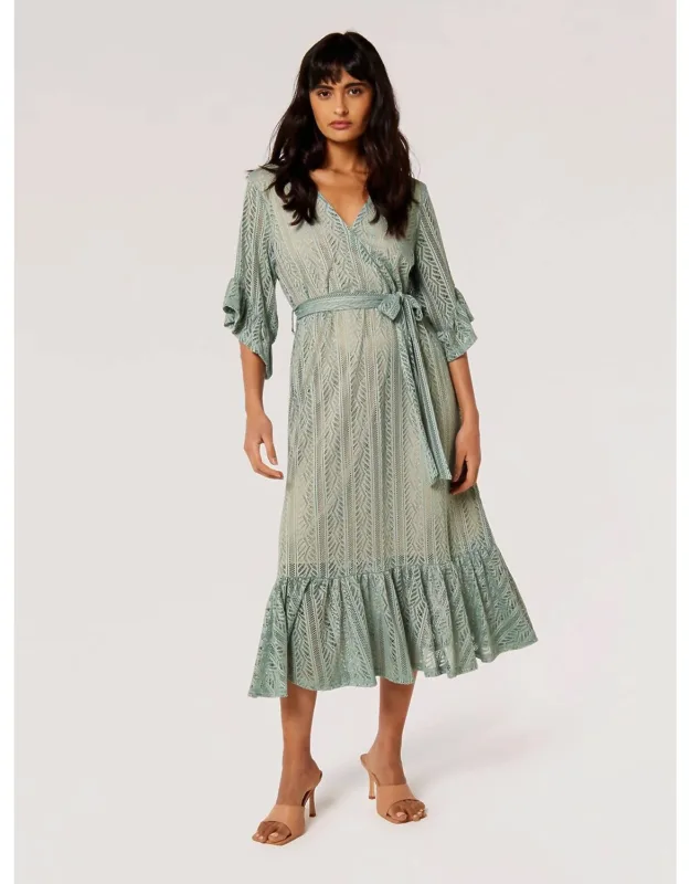Lace Ruffle Wrap Midi Dress