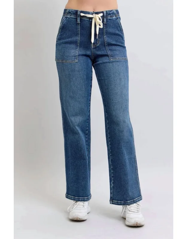 High Waist Drawstring Wide Leg Jeans
