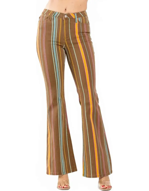 Mid Rise Stretch Striped Flare Jeans