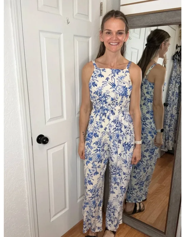 Floral Smocked Waist Jumpsuit