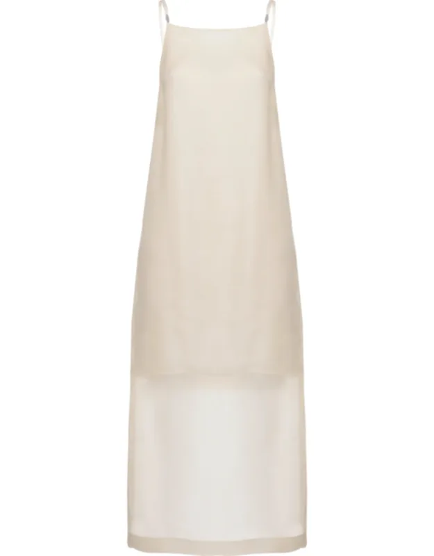 Silk Midi Dress With Sheer Layer And Delicate Straps