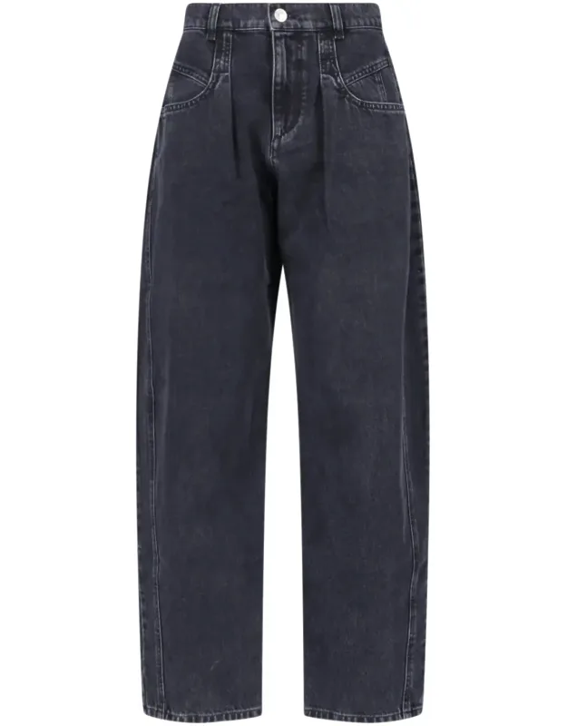 Washed Black Denim Wide-leg Jeans