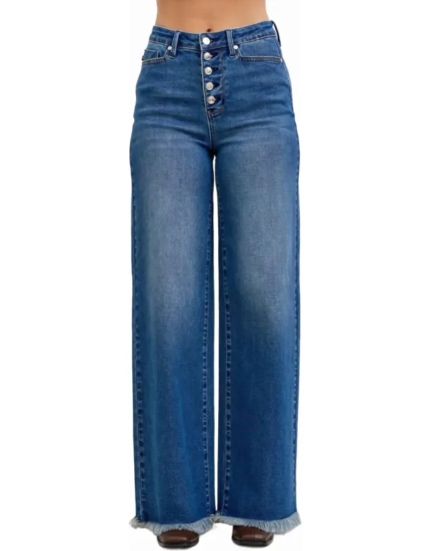 High Waist Column Straight Button Fly Jeans