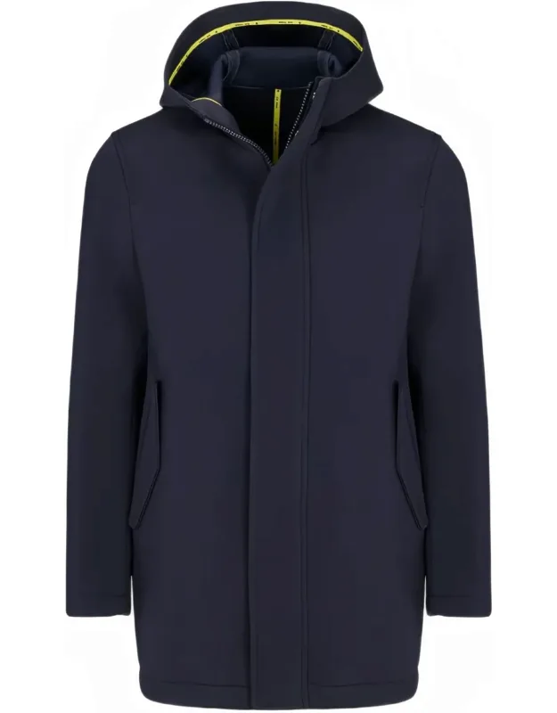 Hooded Parka With Concealed Front Zipper And Flap