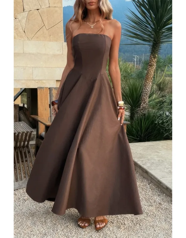 Strapless Sleeveless Solid Fit Full Dress