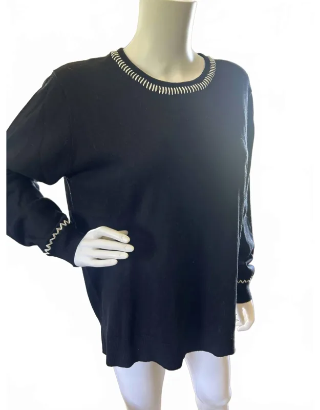 Cotton Cashmere Split Hem Crew Sweater