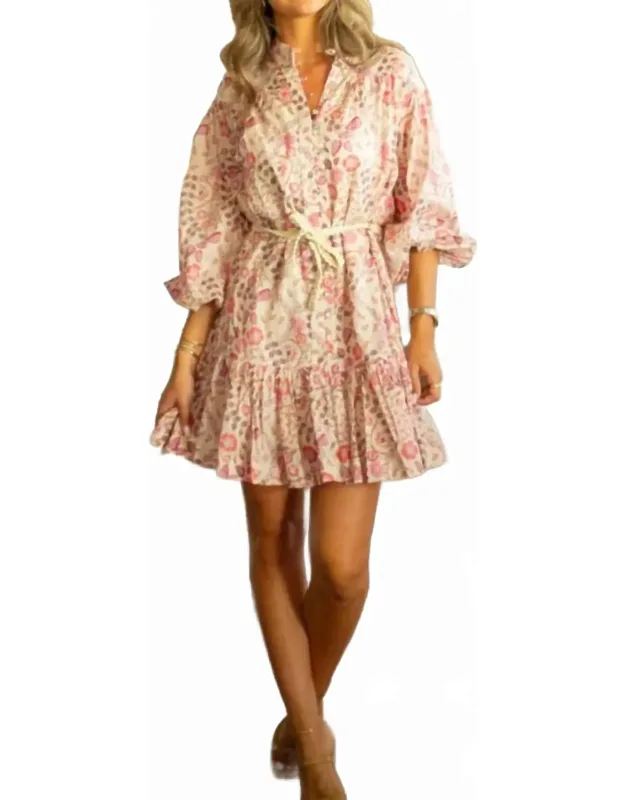 Floral Button Down Dress With Braid Tie