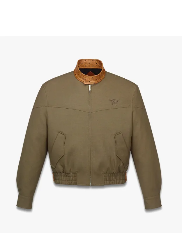 Wool Twill And Monogram Print Leather Jacket