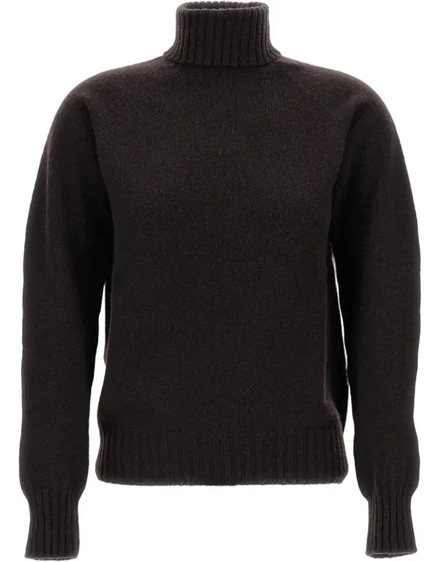 Knit Wool Turtleneck Sweater With Ribbed Detailing