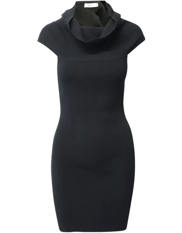 Ribbed Knit Cowl Neck Body Con Dress