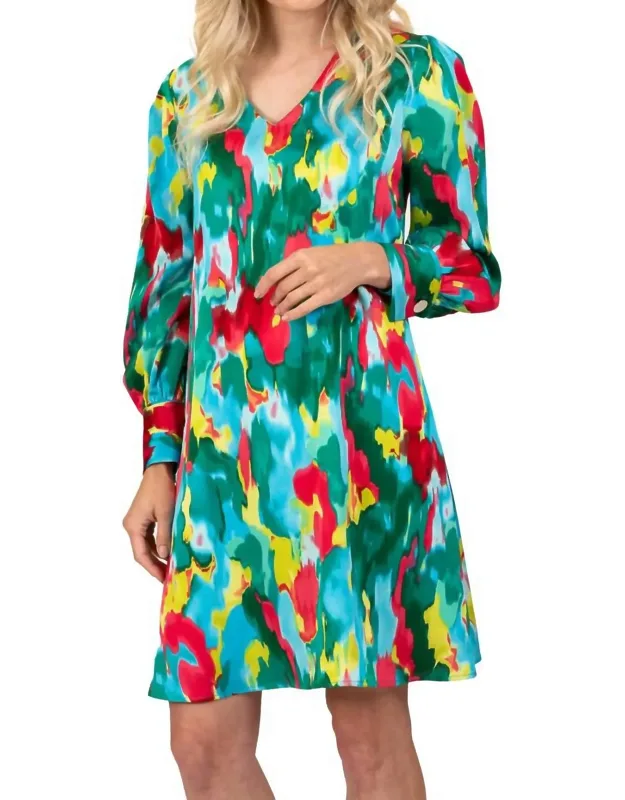 Long Sleeve Abstract Print Sheath Dress
