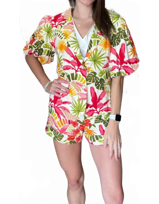 Tropical Print Linen Blazer
