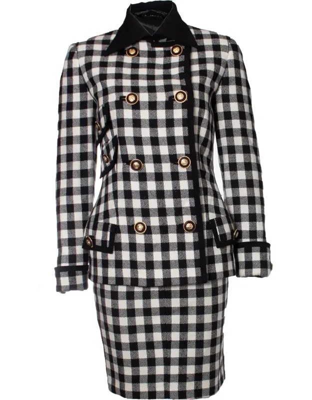 Military Checkered Coat And Skirt