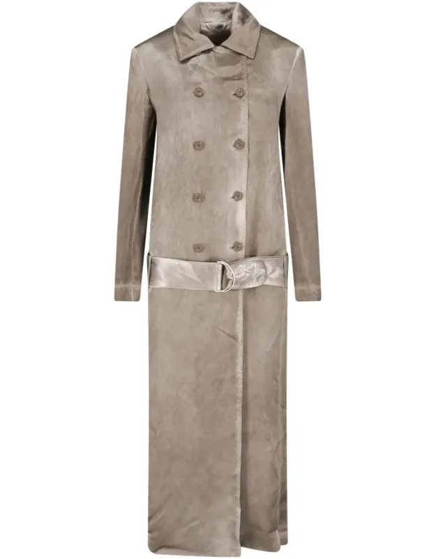 Acetate Satin Double Breasted Trench Coat