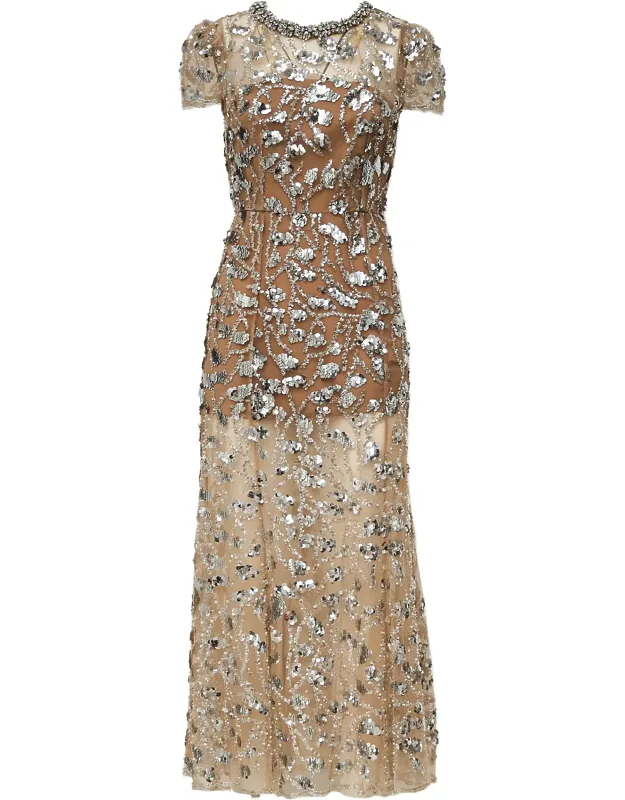 Sequin Embellished Midi Dress With Flared Silhouette
